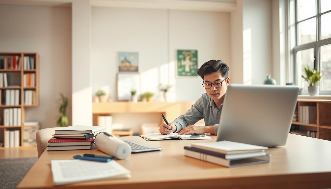 Students studying together in modern classroom